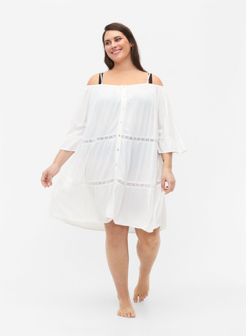 Strand tunika med off-shoulder, White, Model image number 2