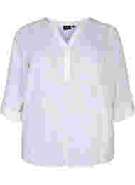 Skjortebluse i bomuld med v-udskæring, Bright White