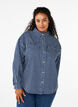 Stribet denimskjorte med brystlommer, Blue Denim Stripe, Model image number 0