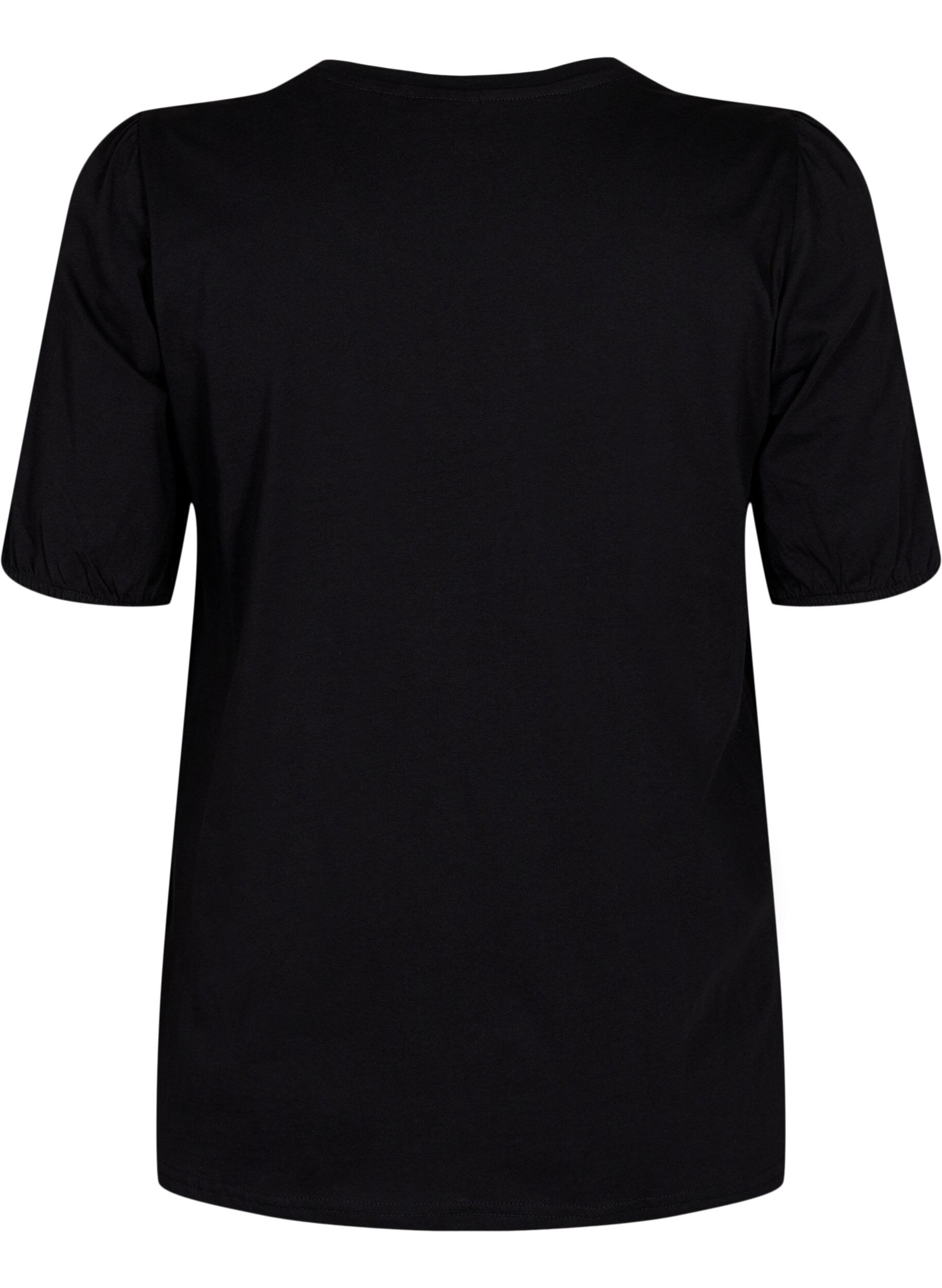Zizzi Bomulds t-shirt med 2/4 &aelig;rmer, Black, Packshot image number 1