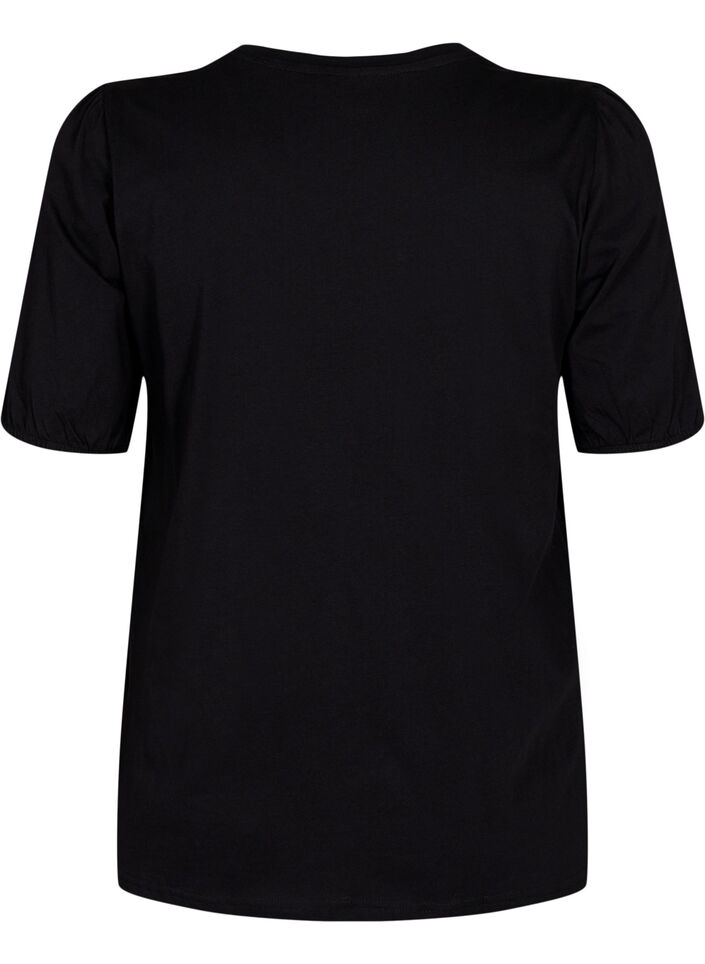 Bomulds t-shirt med 2/4 ærmer, Black, Packshot image number 1