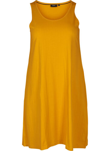 Ærmeløs kjole i bomuld, Golden Yellow, Packshot image number 0