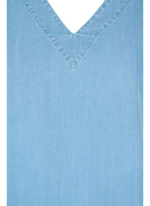 Bluse med draperede ærmer, Light blue denim, Packshot image number 2