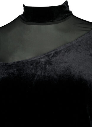 Velourbluse med lange mesh ærmer, Black, Packshot image number 2