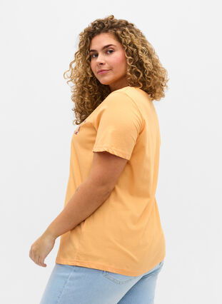 Kortærmet bomulds t-shirt med tryk , Apricot Nectar SUN, Model image number 1