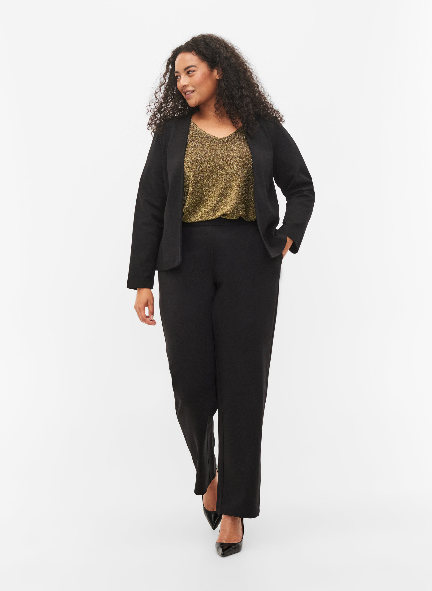 Zizzi Kort blazer uden lukning, Black, Model image number 2