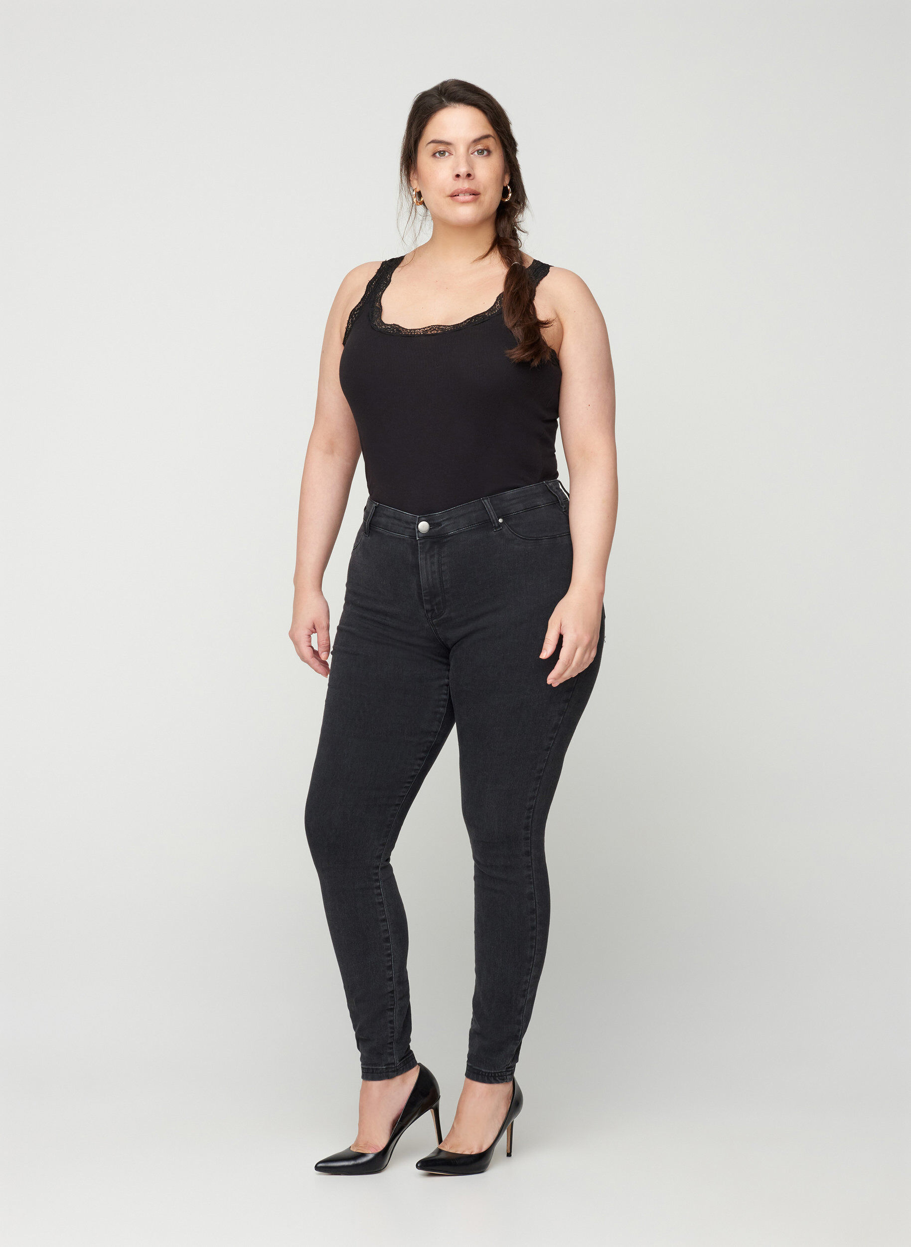 Zizzi Jeggings i bomuldsmix, Grey Denim, Model image number 0