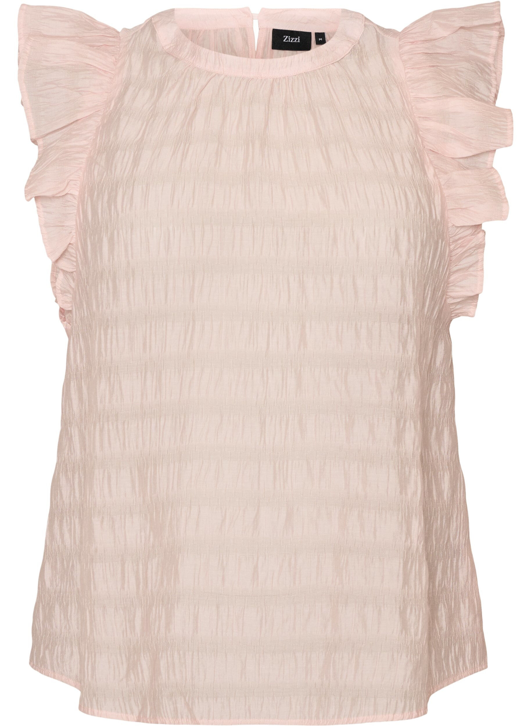 Zizzi&AElig;rmel&oslash;s bluse med struktur og fl&aelig;ser, Lyser&oslash;d, Packshot image number 0