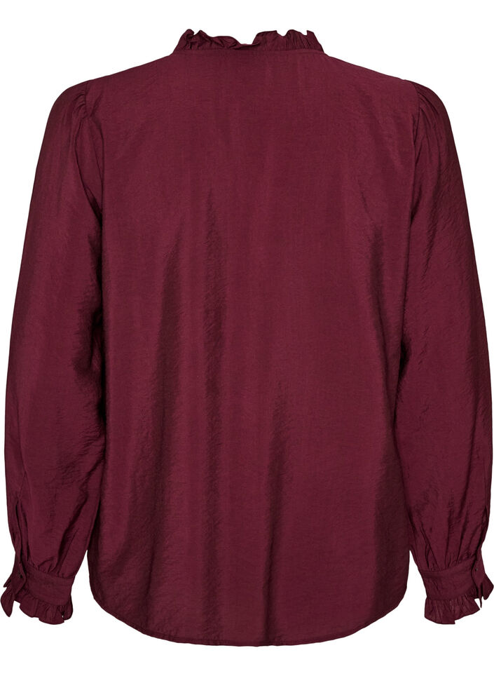 Skjortebluse med broderede blomsterapplikationer, R&oslash;d, Packshot image number 1