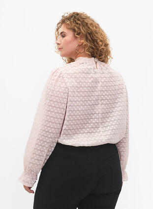 Langærmet bluse med mønstret tekstur, Whisper Pink, Model image number 1