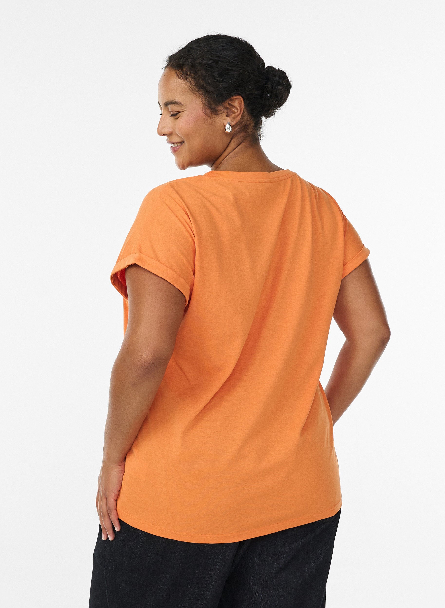ZizziKort&aelig;rmet t-shirt i bomuldsblanding, Orange, Model image number 2