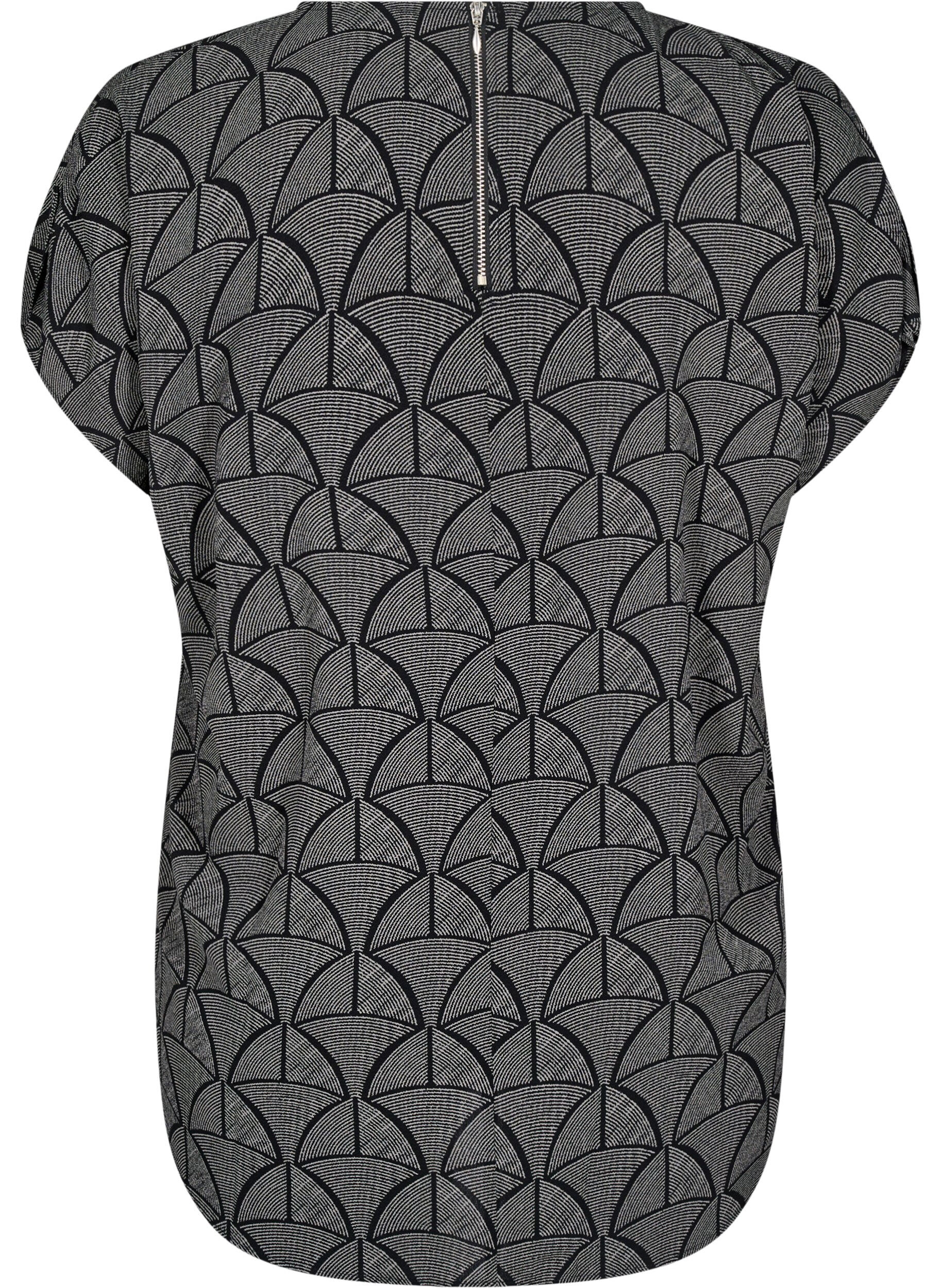 Zizzi Kort&aelig;rmet bluse med print, Black Grey Graphic , Packshot image number 1