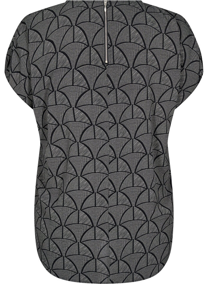 Kortærmet bluse med print, Black Grey Graphic , Packshot image number 1