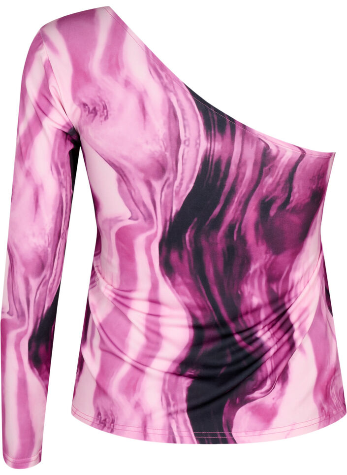 One-shoulder bluse med print, Raspberry Rose AOP, Packshot image number 1