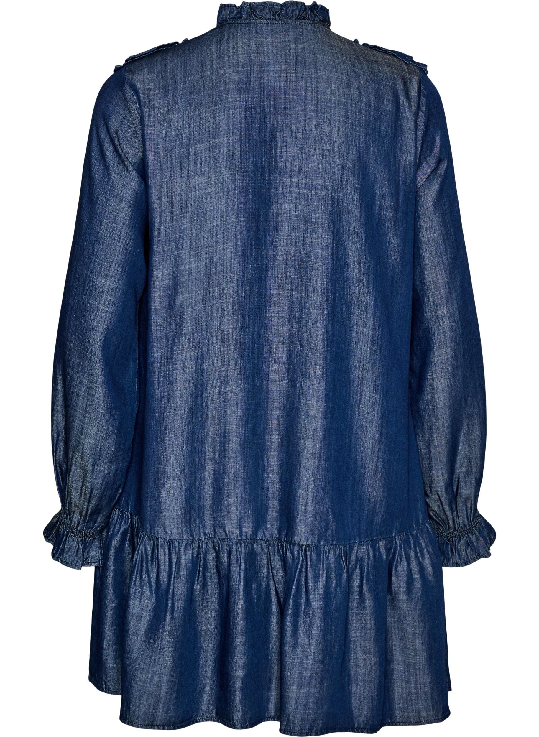 ZizziKort kjole i denimlook med fl&aelig;ser, Bl&aring;, Packshot image number 1