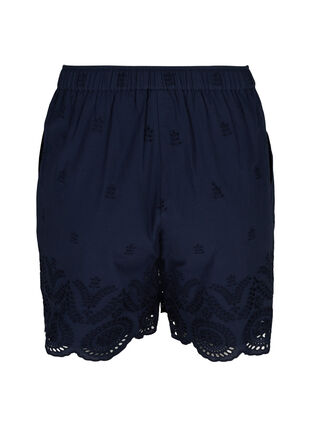 Bomulds shorts med lommer og broderi anglaise, Navy Blazer, Packshot image number 1