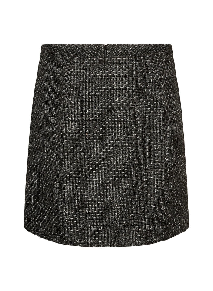 Kort boucl&eacute;nederdel med pailletter, Sort, Packshot image number 0
