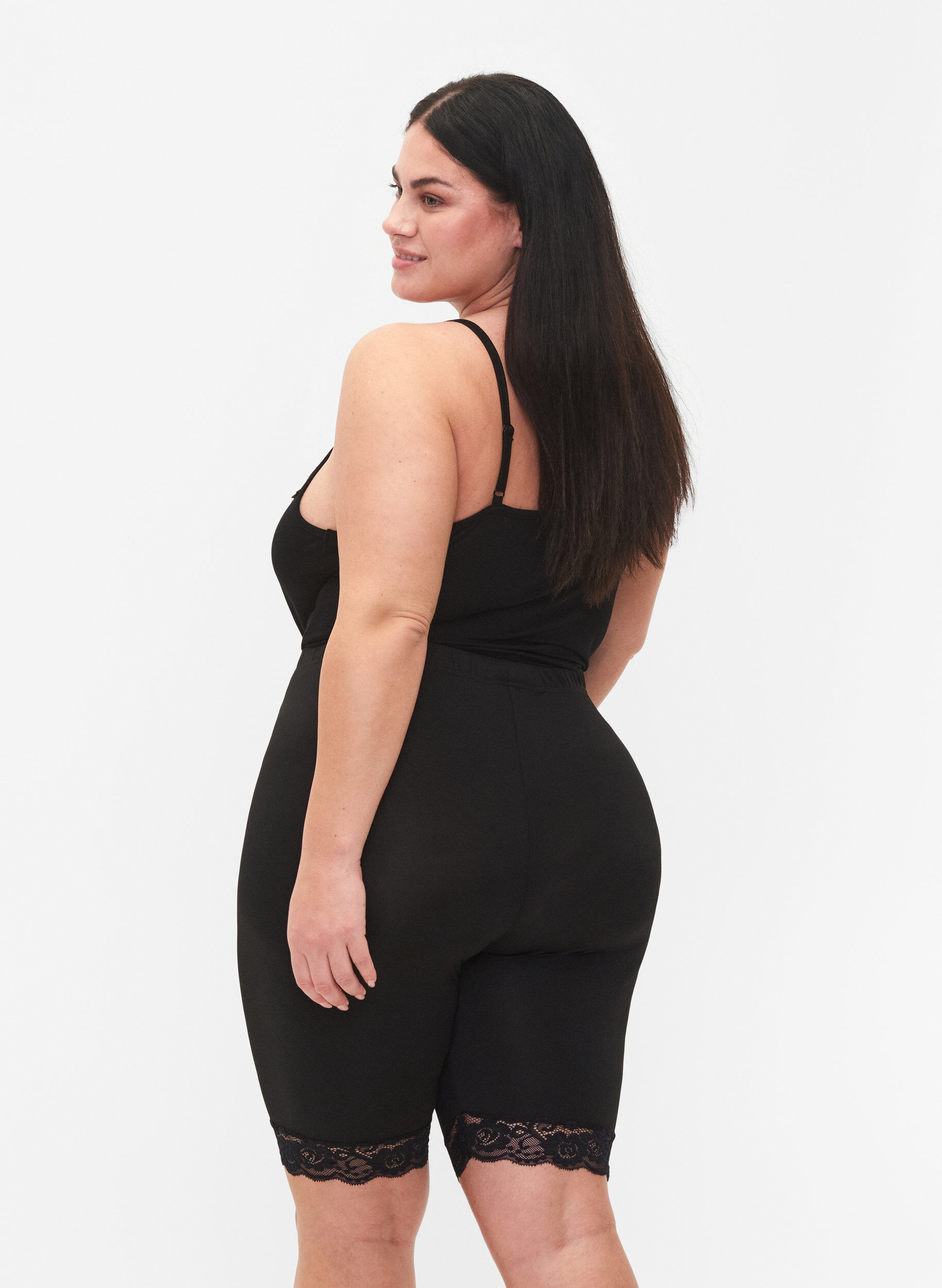 Zizzi 2-pak cykelshorts med blondekant, Black / Black, Model image number 1