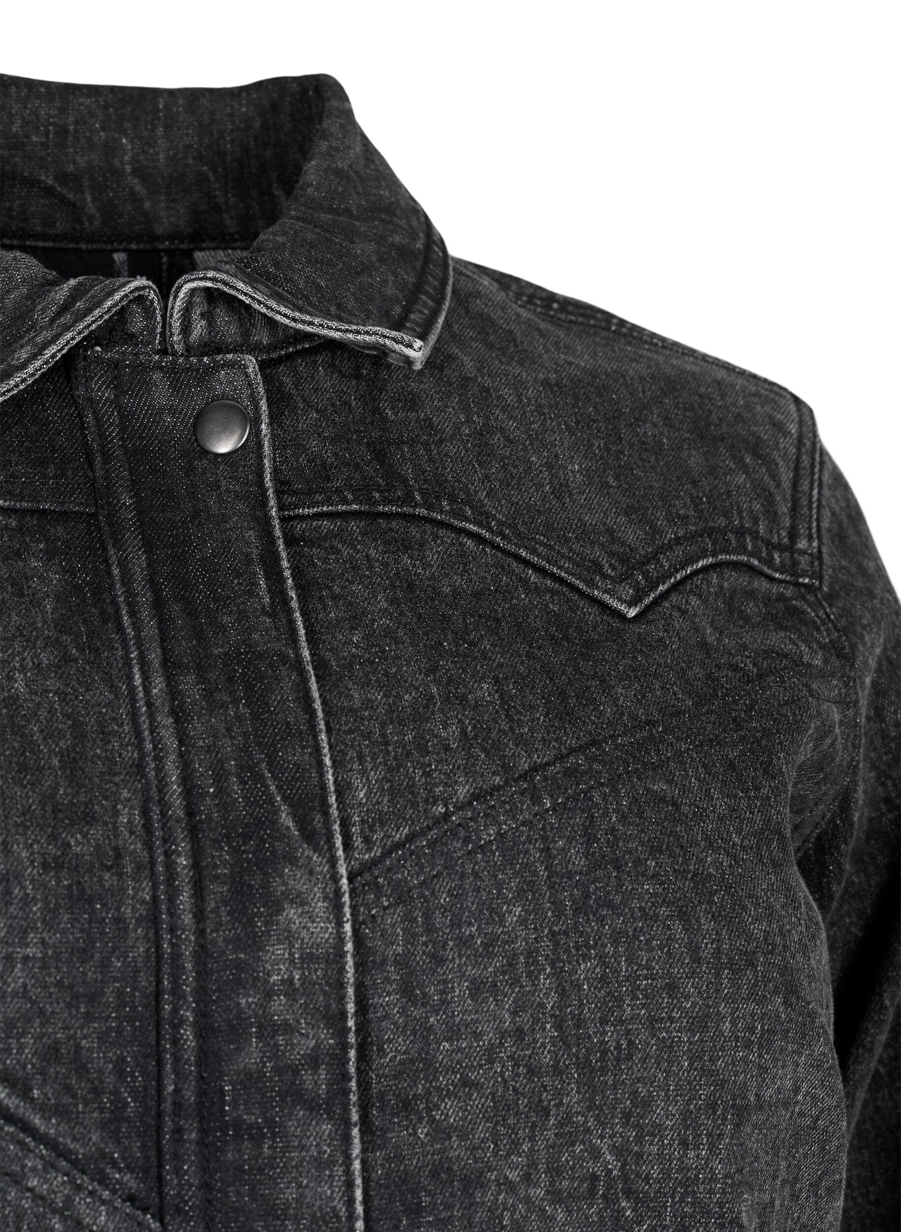Zizzi Denimjakke med skjult lynl&aring;s, Dark Grey Denim, Packshot image number 2