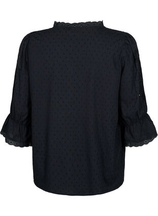 Skjortebluse med struktur og broderi anglaise, Black, Packshot image number 1
