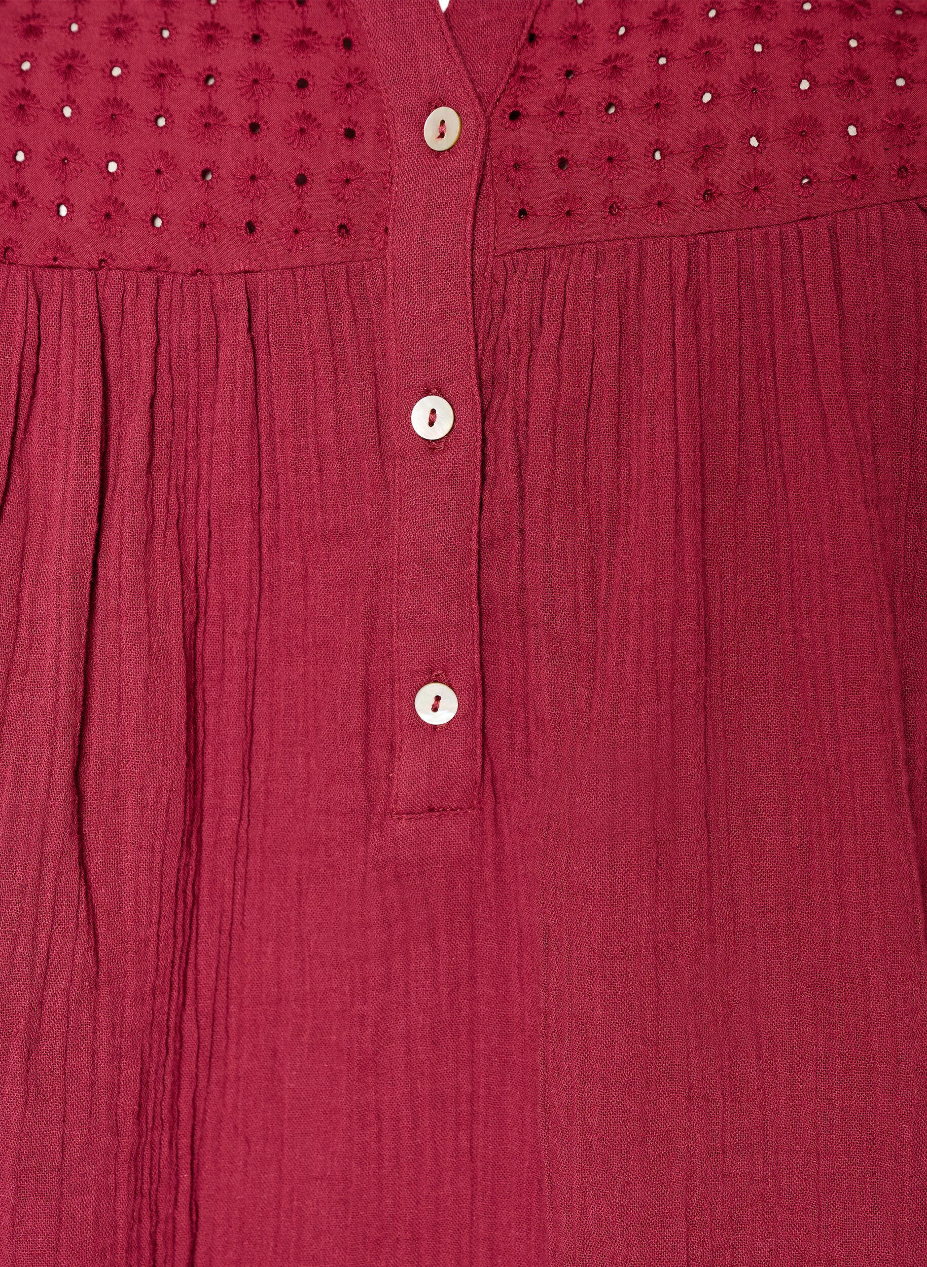 ZizziTunika i bomuldsmusselin med broderi anglaise, R&oslash;d, Packshot image number 2