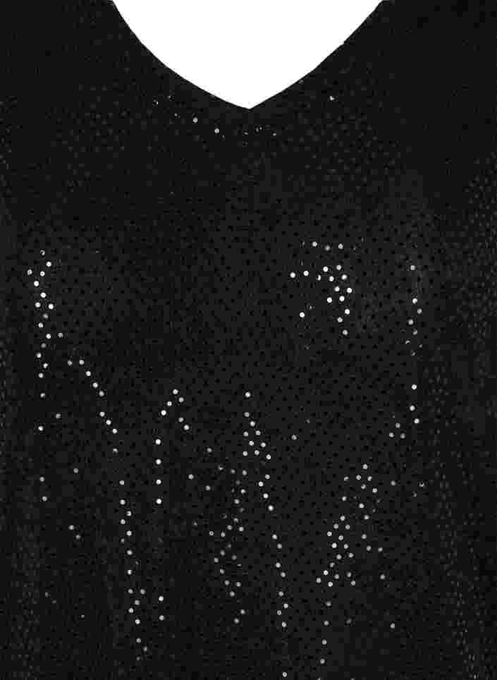 Bluse med glitterstruktur og v-hals, Black, Packshot image number 2