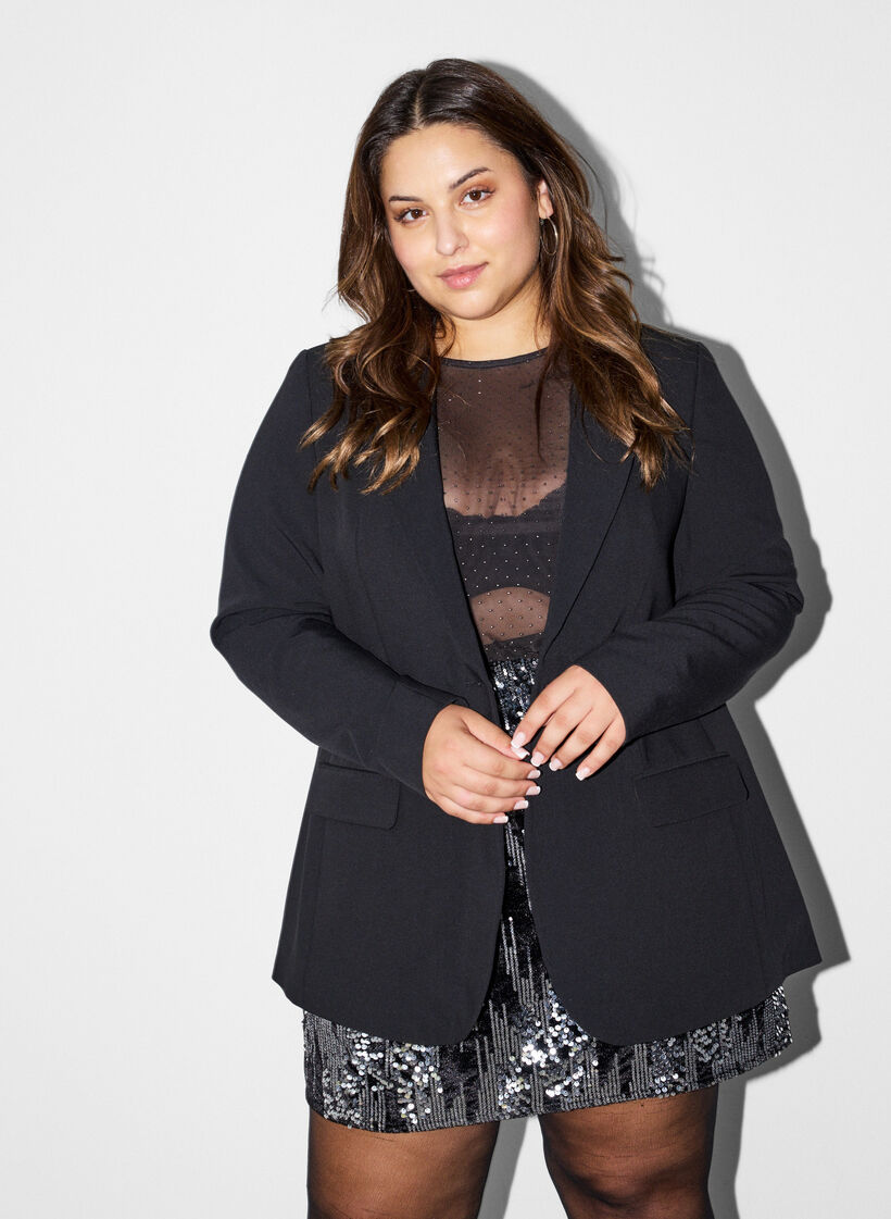 Blazer med slids og bindedetalje bagp&aring;, Sort, Model image number 0