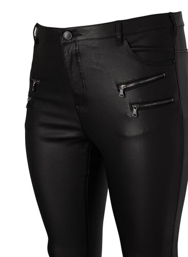 Coated Amy jeans med lynlåsdetalje, Black, Packshot image number 3