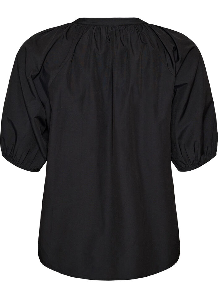 Skjortebluse med knaplukning og bindeb&aring;nd, Sort, Packshot image number 1