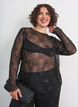 Meshbluse med blomster og pailletter, Sort, Model image number 0