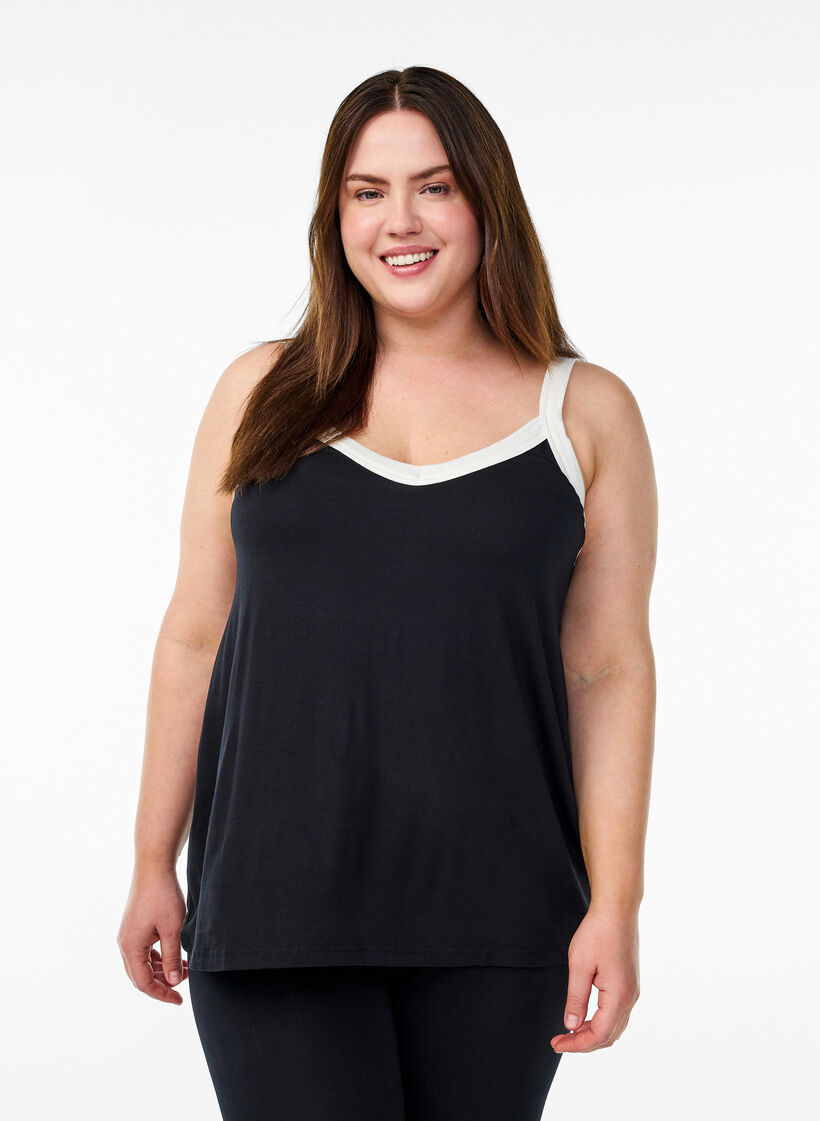 Nattop med stropper og V-udskæring, Sort, Model image number 0