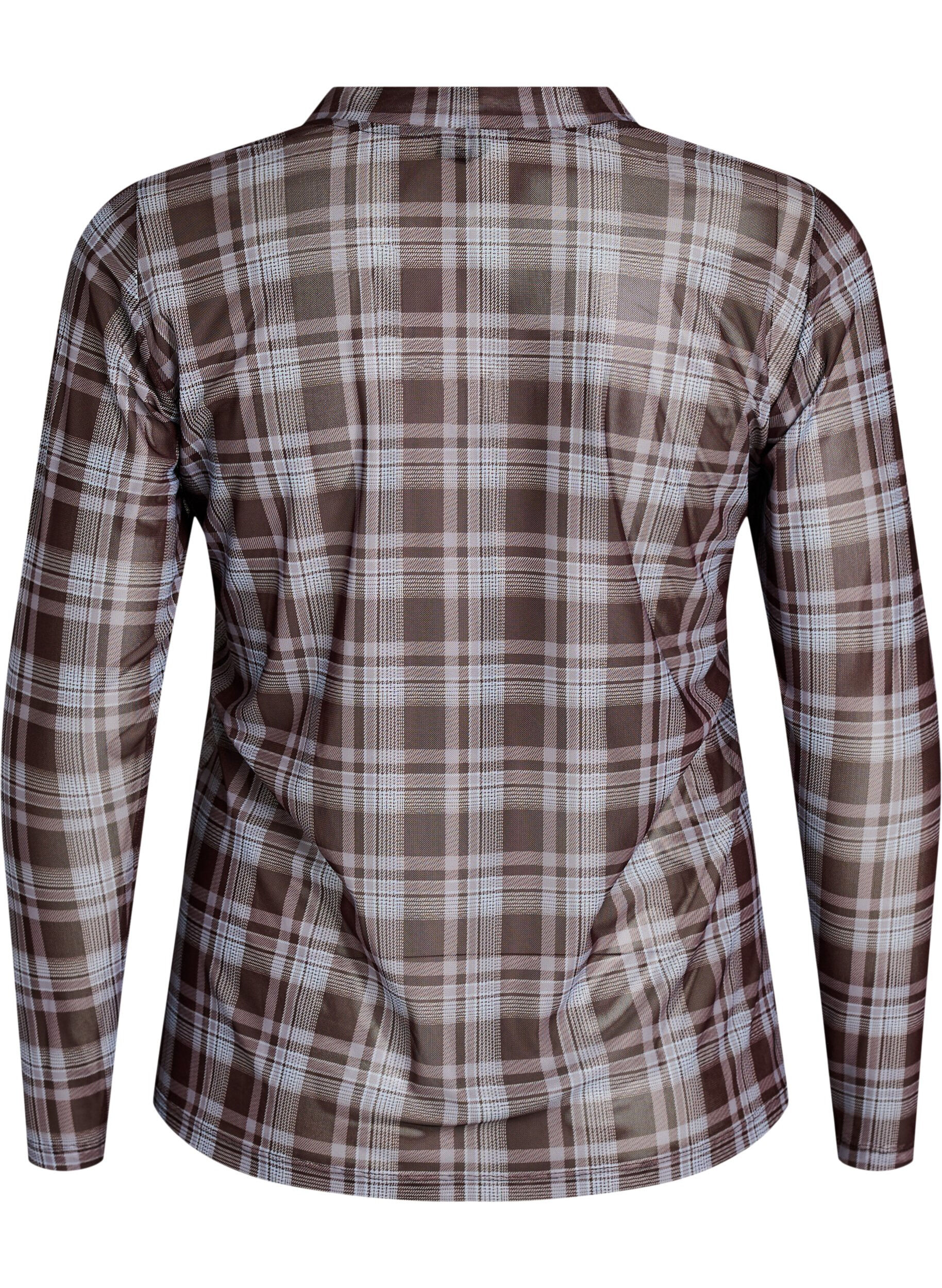 ZizziMesh bluse med ternet m&oslash;nster, Bl&aring;, Packshot image number 1
