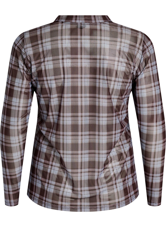 Mesh bluse med ternet m&oslash;nster, Bl&aring;, Packshot image number 1