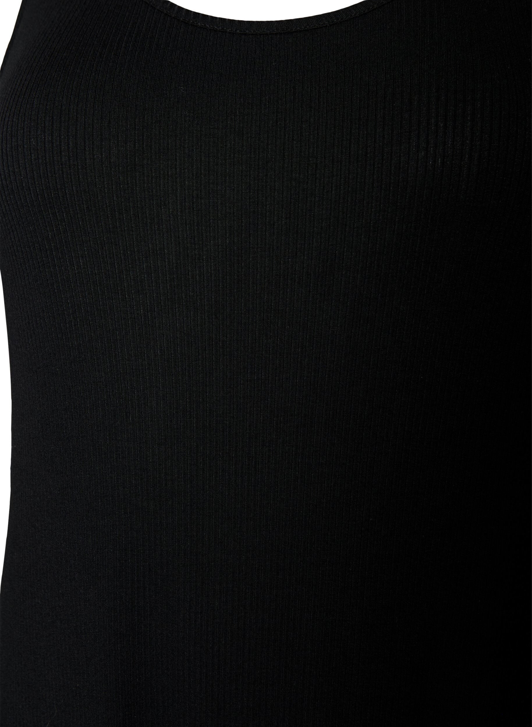 Zizzi &AElig;rmel&oslash;s ribkjole i viskose, Sort, Packshot image number 2