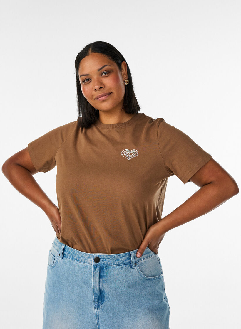 Bomulds T-shirt med print, Brun, Model image number 0