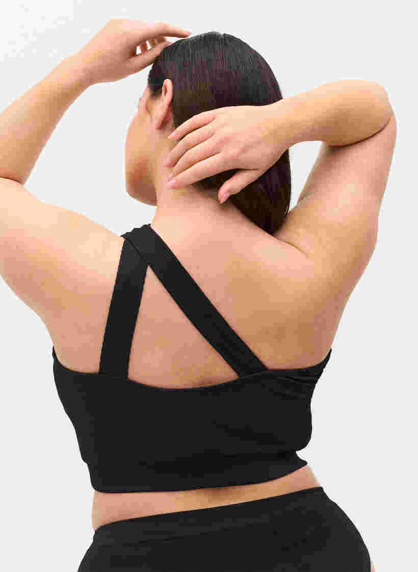 One-shoulder bikini top i rib, Black, Model image number 1