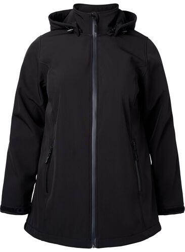 Softshell jakke med aftagelig hætte, Black, Packshot image number 0
