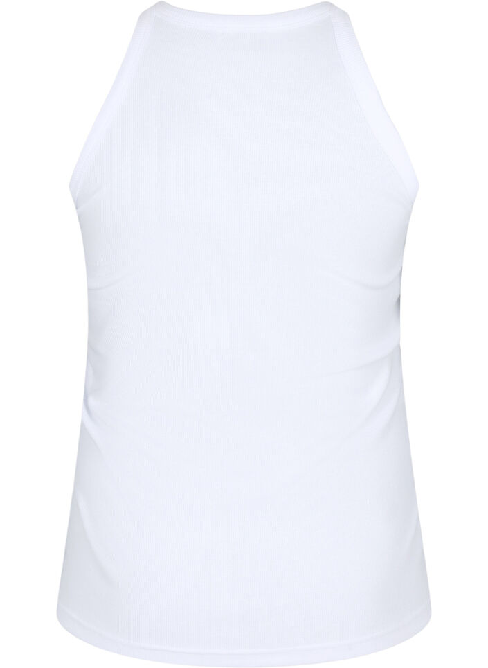 Ribbet tanktop i bomuld, Bright White, Packshot image number 1
