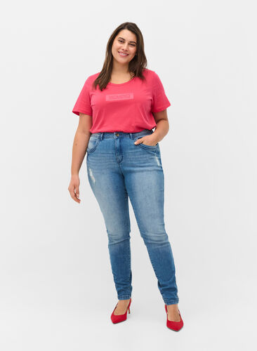 Super slim Amy jeans med slid og knapper, Light blue, Model image number 0