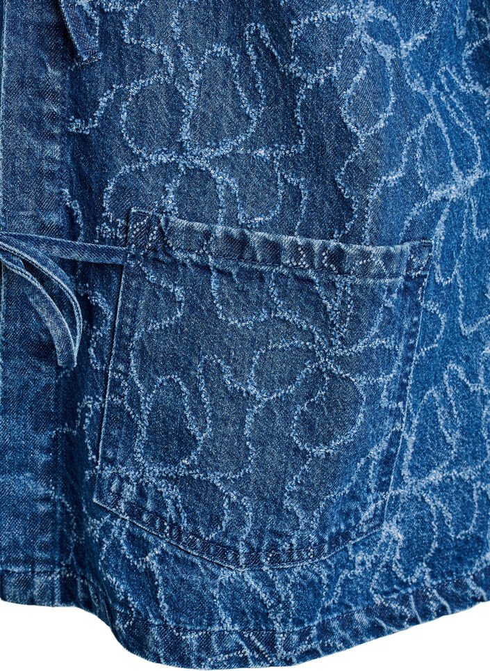Denimjakke med bindelukning og lommer, Blue Denim Destroy, Packshot image number 3