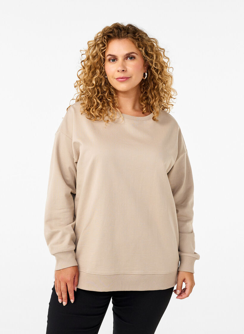 Sweatshirt med rund hals, Simply Taupe, Model image number 0