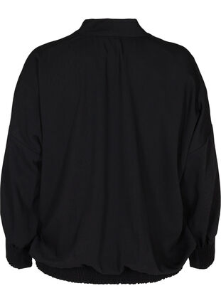 Langærmet bluse med v-udskæring og smock, Black, Packshot image number 1