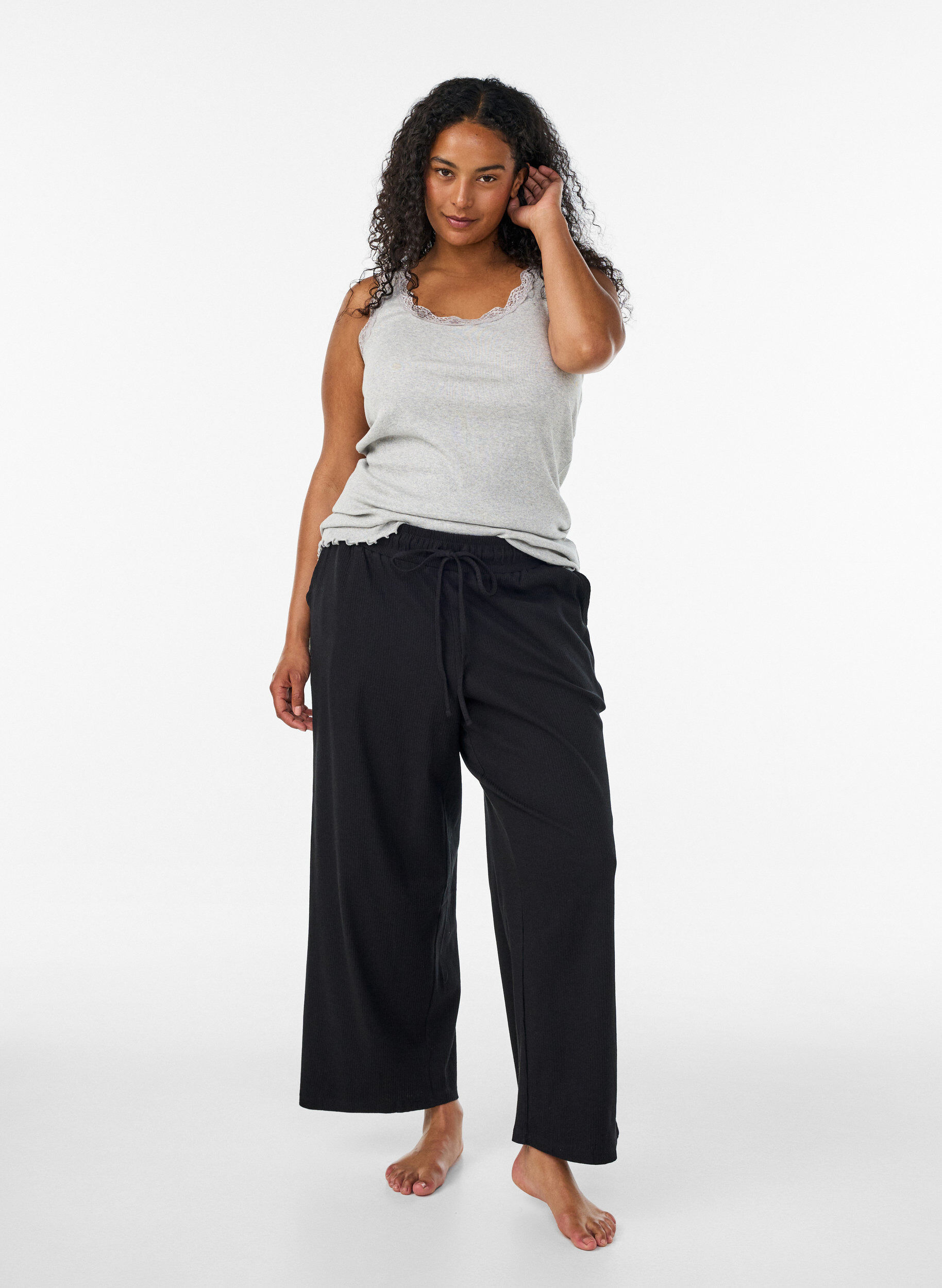 ZizziRibtop med blondekant, Gr&aring;, Model image number 1