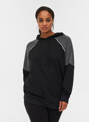 Sweatshirt med hætte og lomme, Black, Model image number 0