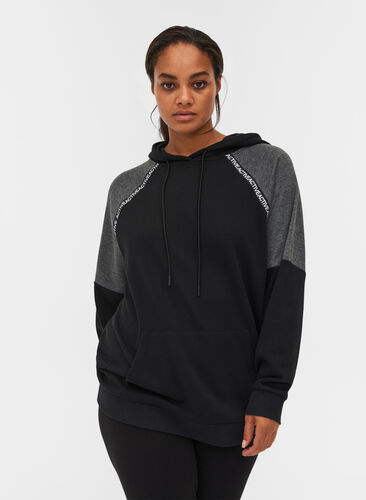 Sweatshirt med hætte og lomme, Black, Model image number 0