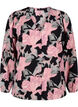 Skjortebluse med v-hals og print, Black Pale Mauve Fl., Packshot image number 0