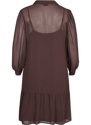 Langærmet kjole med knaplukning, Fudge, Packshot image number 1