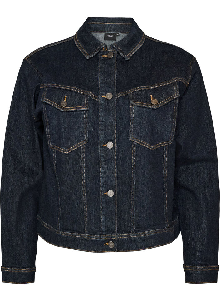 Klassisk denimjakke med kontrastsyninger, Bl&aring;, Packshot