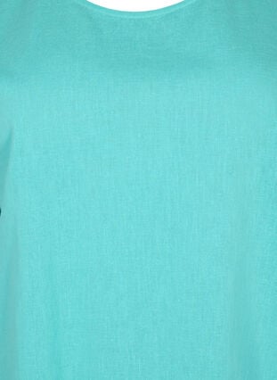 Kortærmet bluse i bomuldsmix med hør, Turquoise, Packshot image number 2