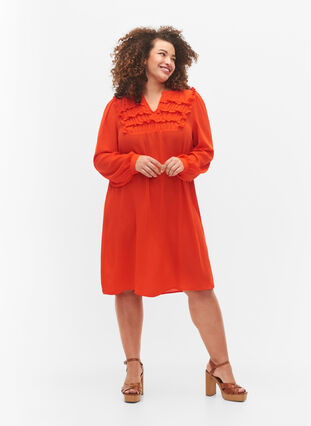 Langærmet kjole med flæser , Orange.com, Model image number 2